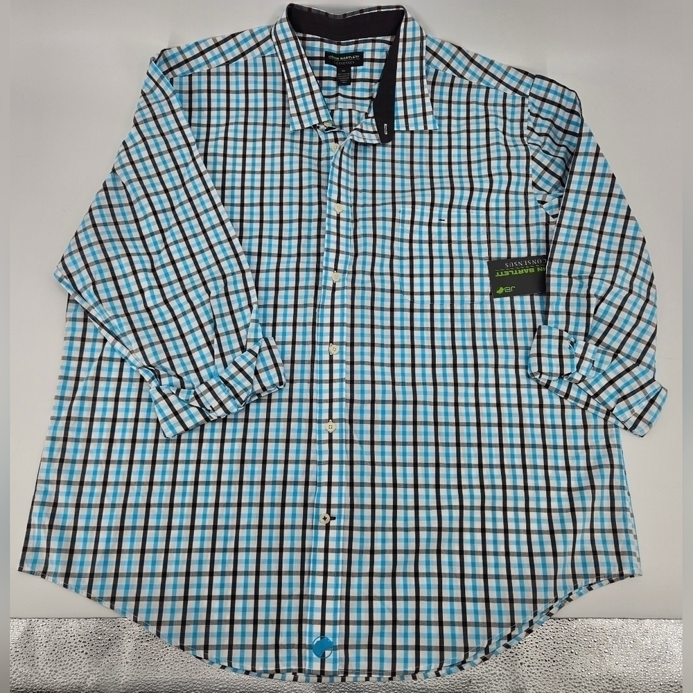 NWT John Bartlett Consensus JB sz XXL Blue & Gray PLAID Button Down Casual SHIRT